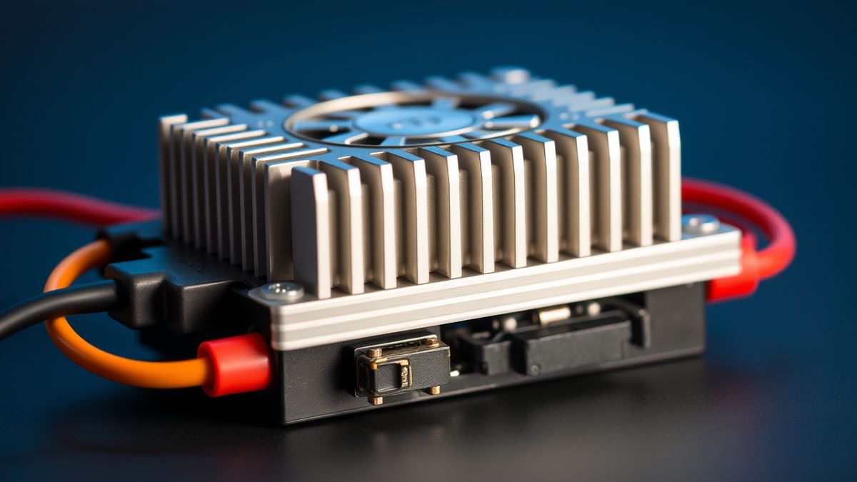 Elektronischer Fahrtregler mit Kühlkörper und Kabeln eines RC-Cars
